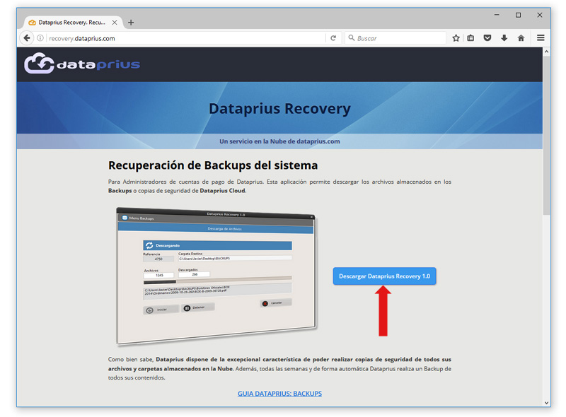 dataprius recovery backups web