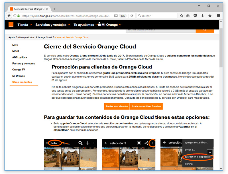 cierre servicio orange cloud
