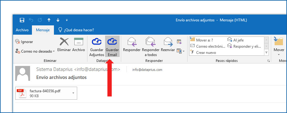 Guardar email desde Outlook