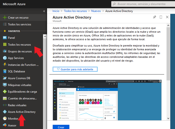 Crear un Azure Active Directory desde la web de Azure