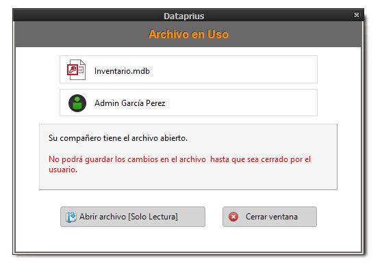Ventana dataprius de archivo en uso.
