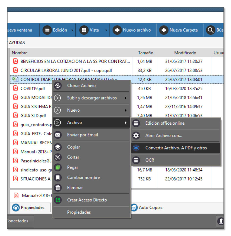 Convertir archivo a pdf y otros en Dataprius