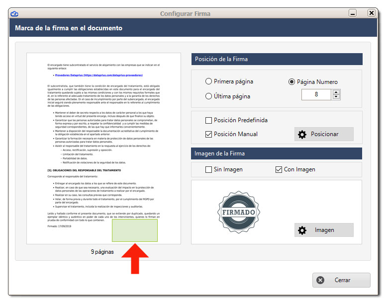 Posicionar firma digital documento dataprius