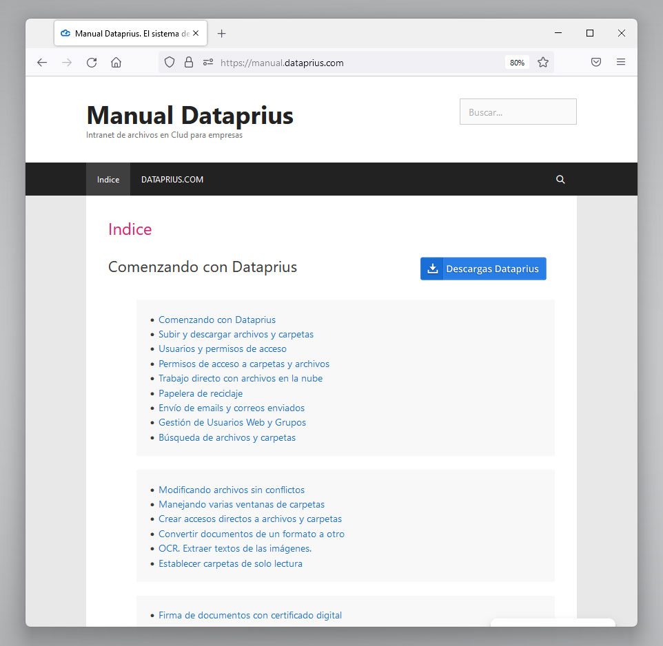 Captura de pantalla del nuevo manual Dataprius