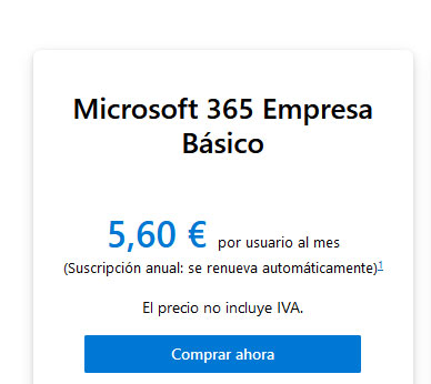 Precio por usuario la mes Microsoft 365
