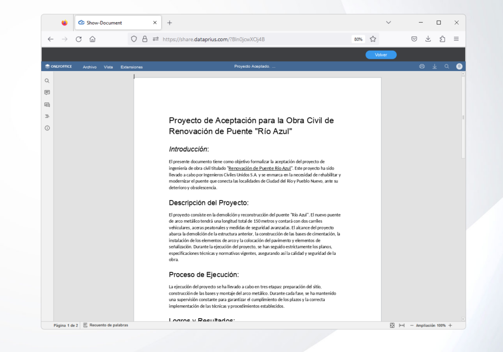 Visualizando un documento de word al que hemos llegado mediante un enlace a carpeta.